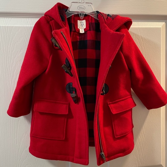 Baby Gap Girl Red Pea Coat Size 2T - Picture 2 of 5
